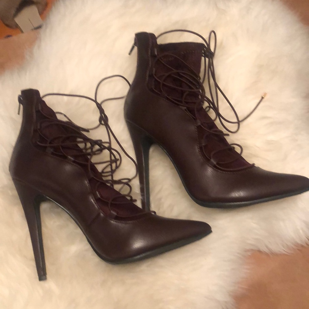 Burgundy lace up booty